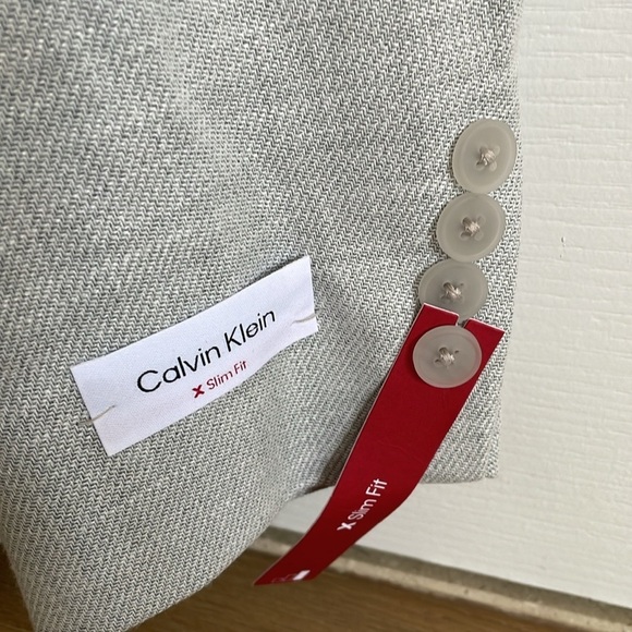 Calvin Klein Men's Slim Fit Mariano Blazer Sport Coat Suit Jacket White Grey 38R - Picture 6 of 8